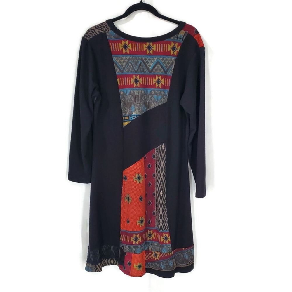 Parsley & Sage Boho Patchwork Midi Dress Size Large Artsy Art To Wear Soft Flowy - Picture 2 of 8
